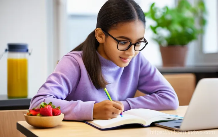 신체 건강과 학습 루틴의 상관관계 - **An energetic student taking a short, refreshing stretch break from studying.**
    *   **Subject:*...