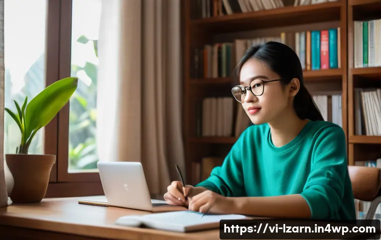 학습 루틴의 성공적인 예시 분석하기 - A cozy, well-lit study corner in a Vietnamese home featuring a young Vietnamese student wearing casu...