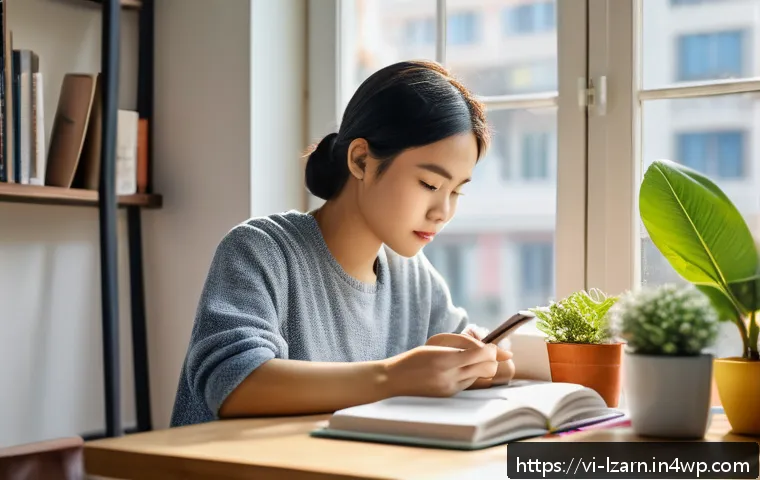 학습 루틴에서의 목표 수정 방법 - A focused Vietnamese young adult studying at a cozy desk by a window in the morning light, surrounde...