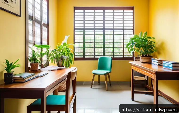 효과적인 오프라인 학습 루틴 설정하기 - A serene and well-organized study room bathed in natural daylight streaming through large windows, f...