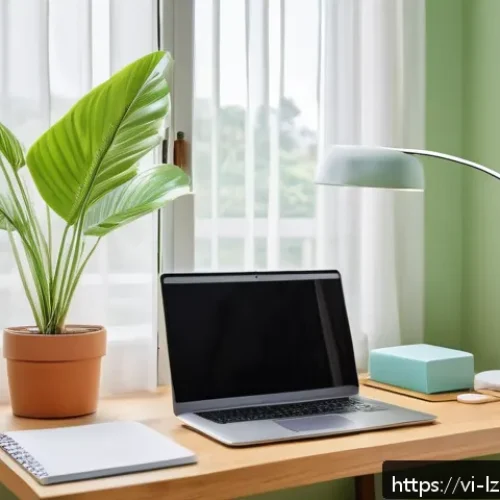 Home 17 정신과 신체의 조화를 이루는 학습 루틴 - A clean and organized study space in a modern Vietnamese home, featuring a wooden desk with neatly a...